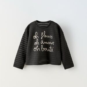 NWT Zara 12-18m knit long sleeve shirt top with text French text fleur amour
